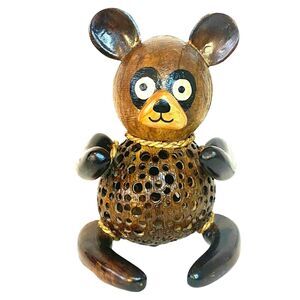 Vintage Wood PANDA Teddy Bear Lamp Night Light Accent Table Decor 7.5" Tall